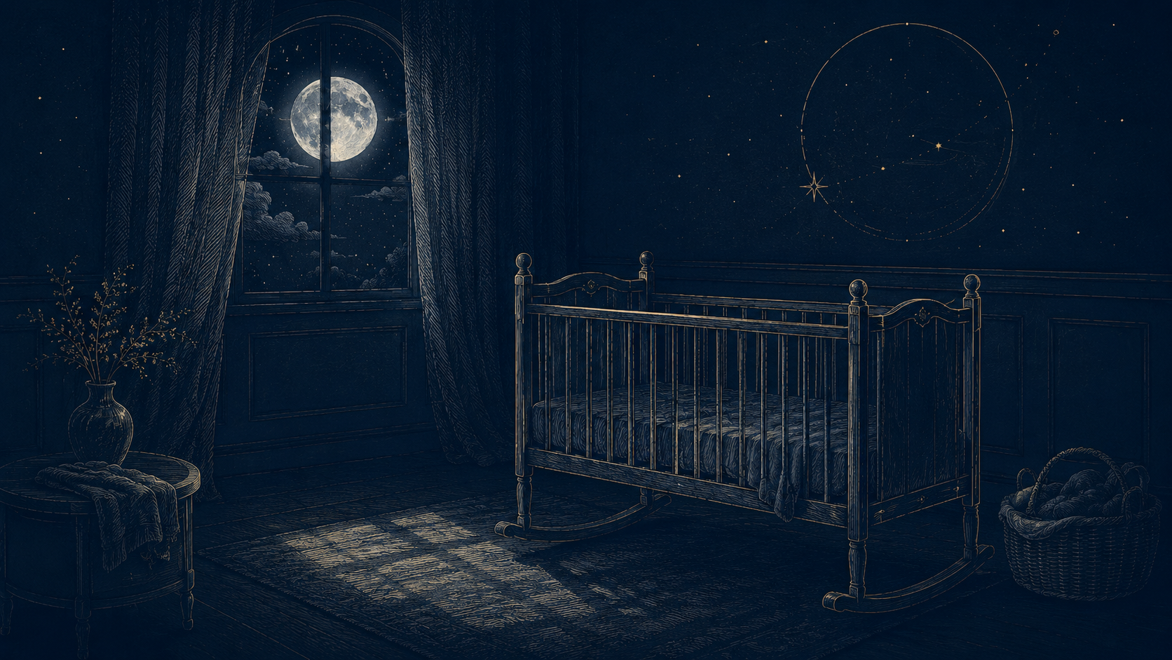 Illustration évoquant une naissance sous la lumière de la pleine Lune.