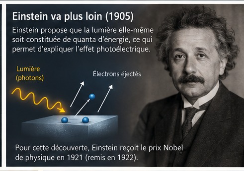 Max Planck : l’équation qui a fait dérailler la physique classique Einstein et schéma de l’effet photoélectrique