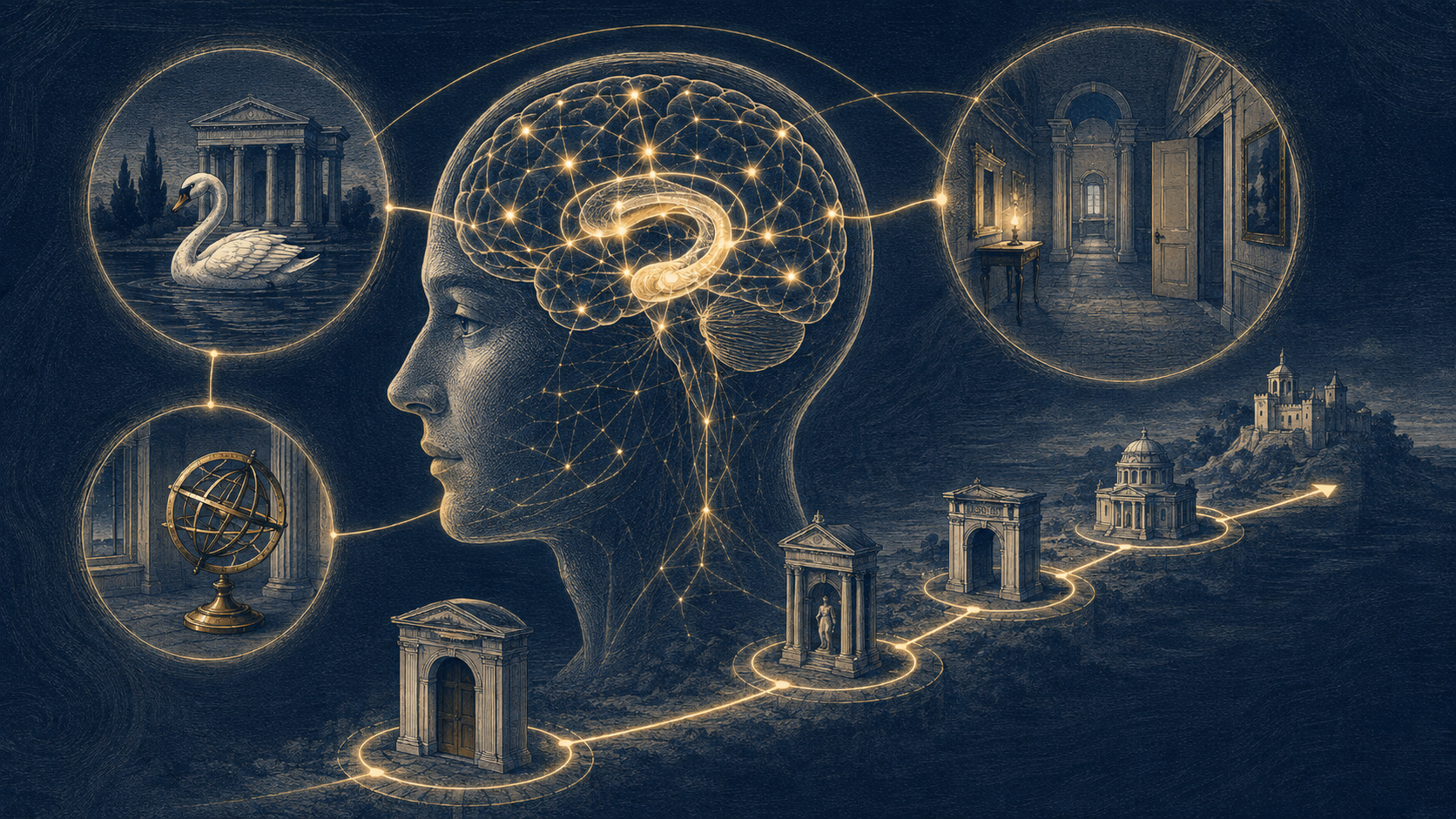 La Mnémotechnique: L'Art et la Science de la Mémoire Cerveau relié à des lieux et associations visuelles