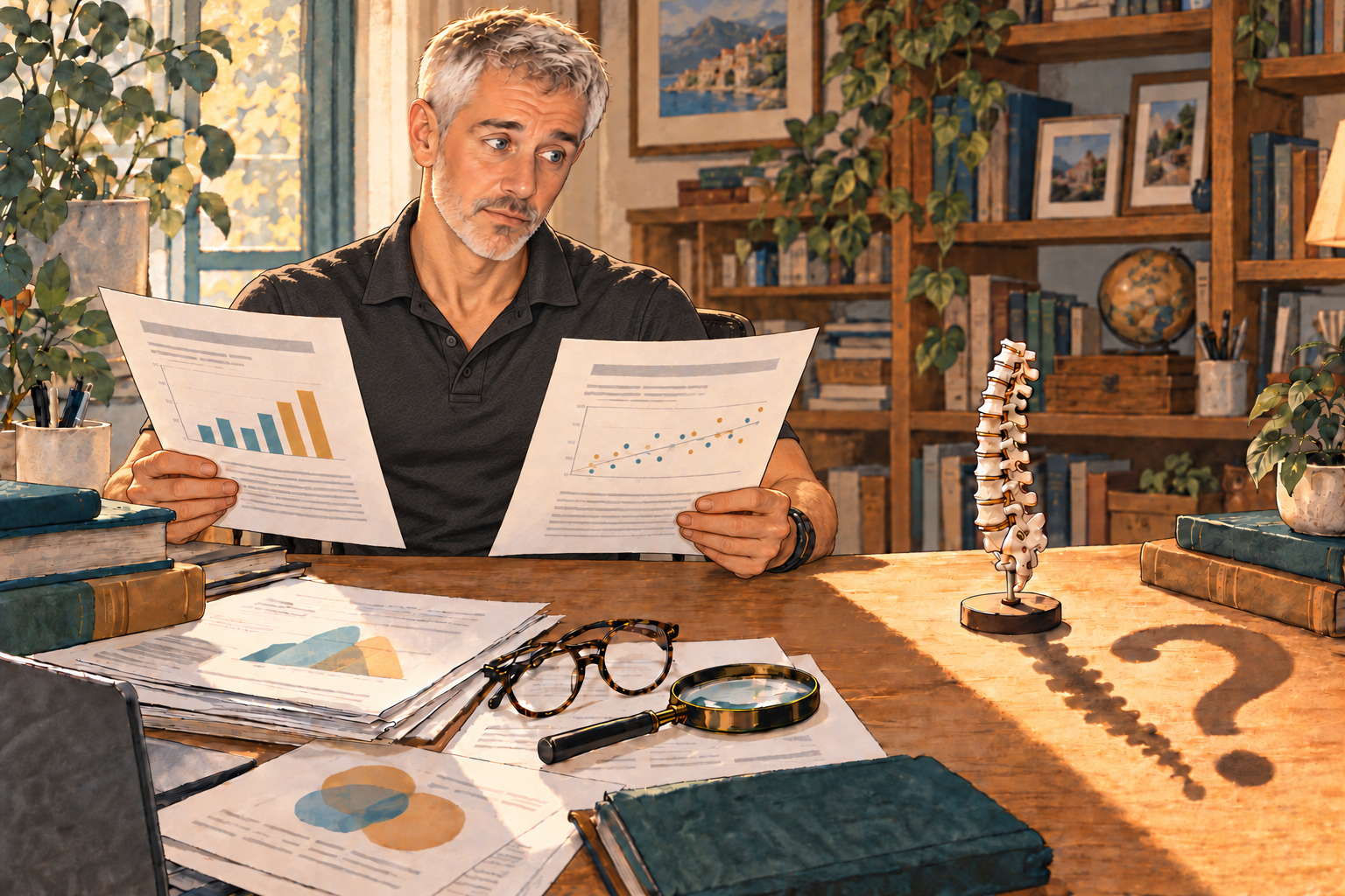 L’auteur compare des études scientifiques à son bureau.